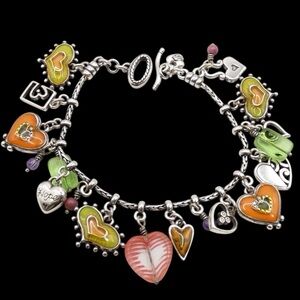 Brighton Retired Multi-colored Enamel PORTABELLO Heart Charm Bracelet